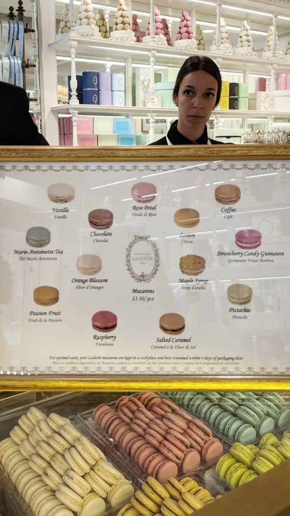 An info graphic of the different Laduree macaron flavours.