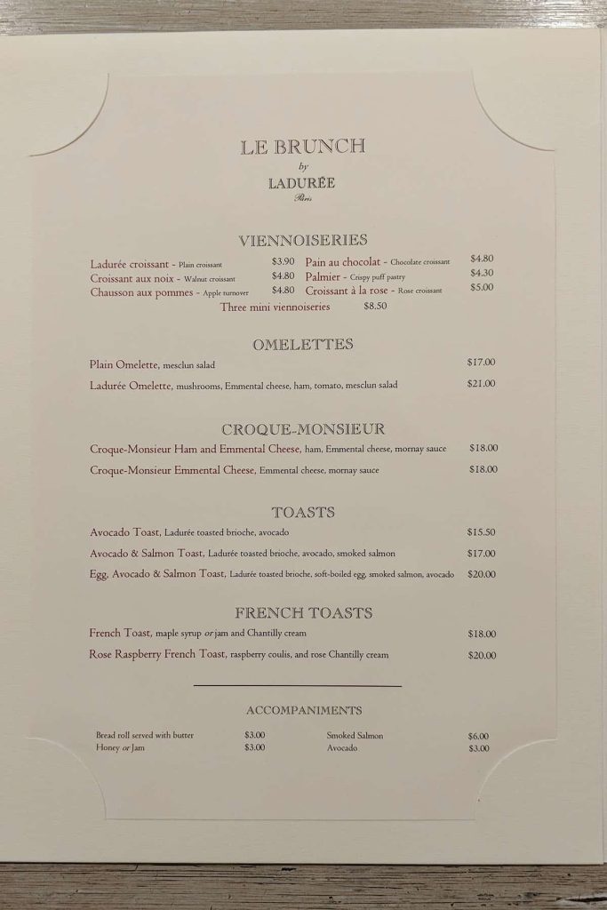 Laduree Canada brunch menu