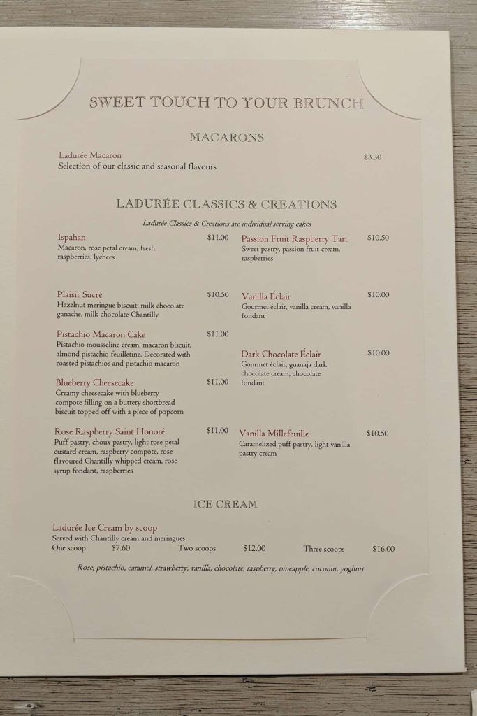 Laduree Canada brunch menu