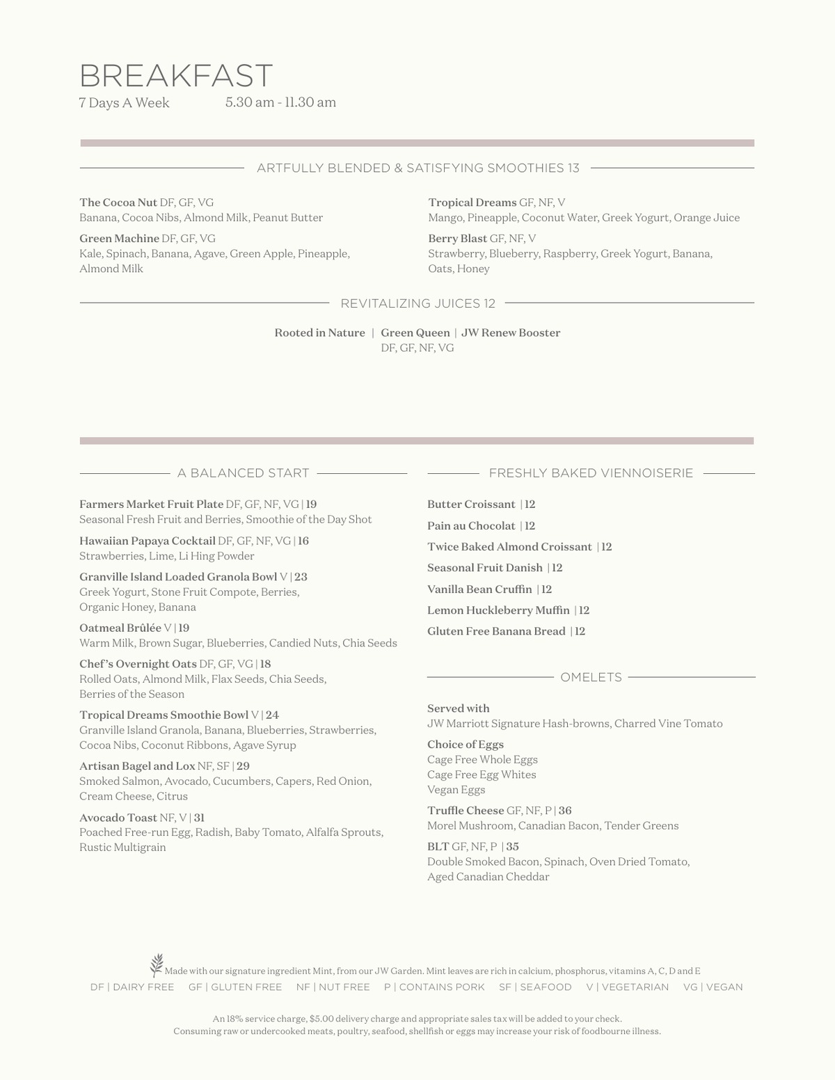Spa menu at JW Marriot. 