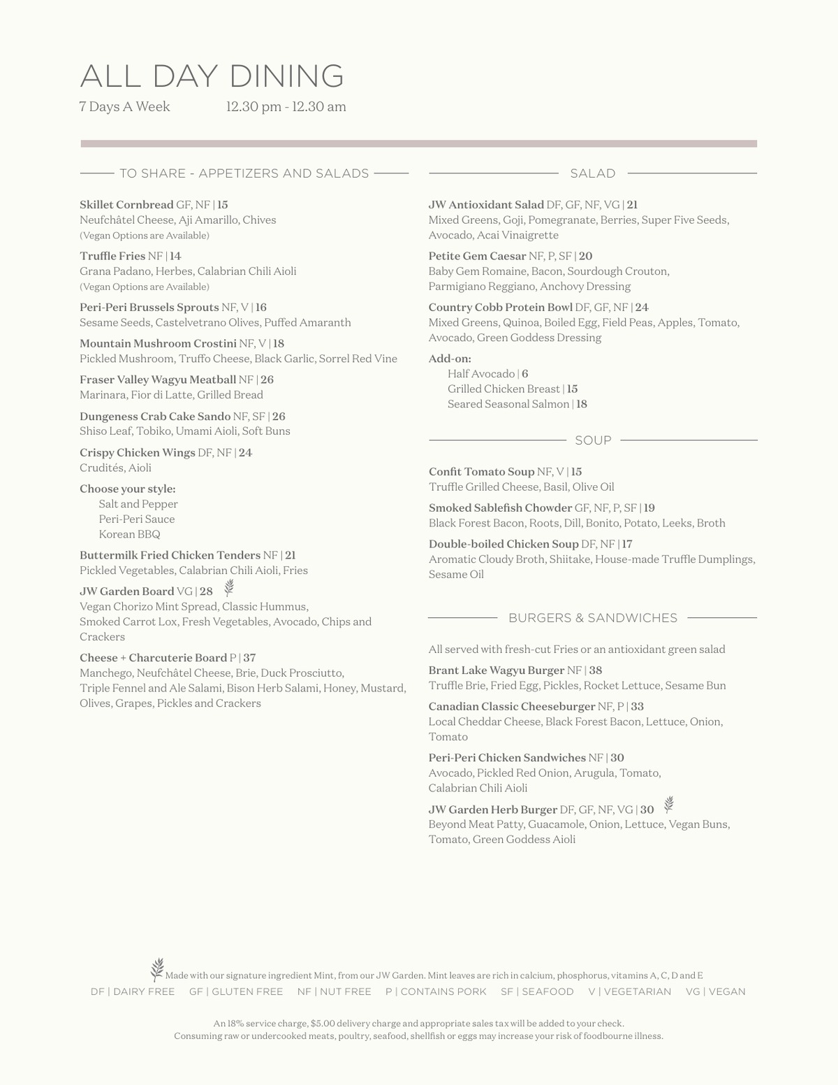 Spa menu at JW Marriot. 