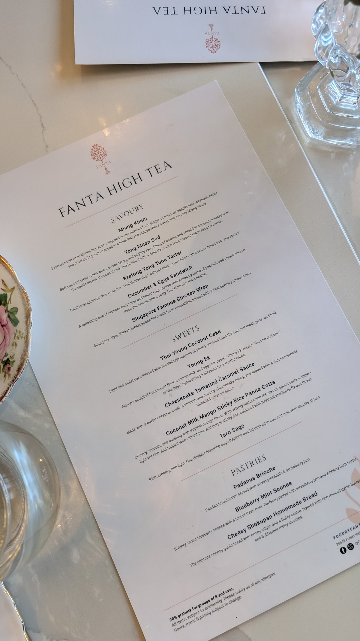 Food by Fanta's afternoon high tea menu. 