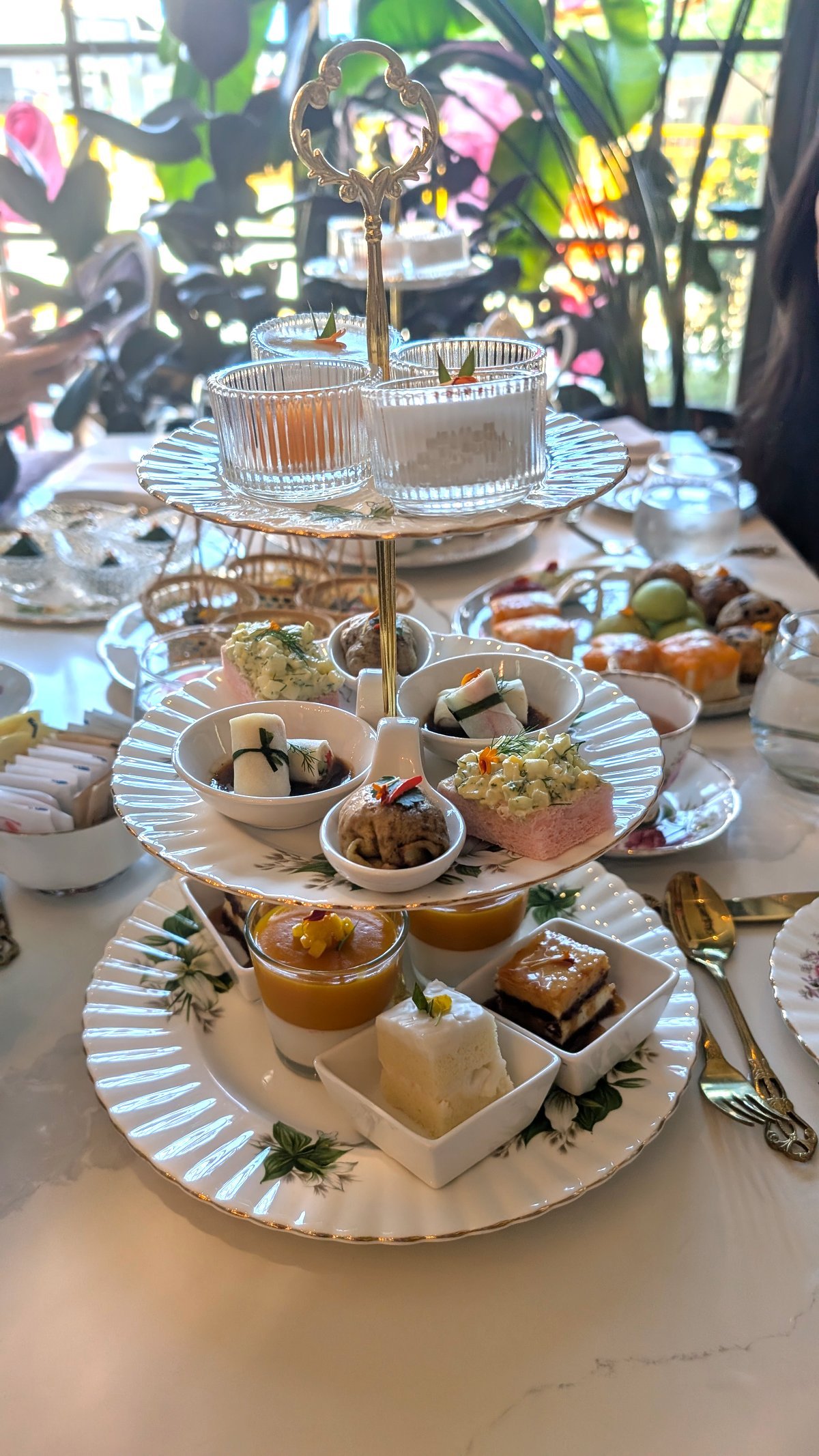Close up shot of the afternoon tea set. 
